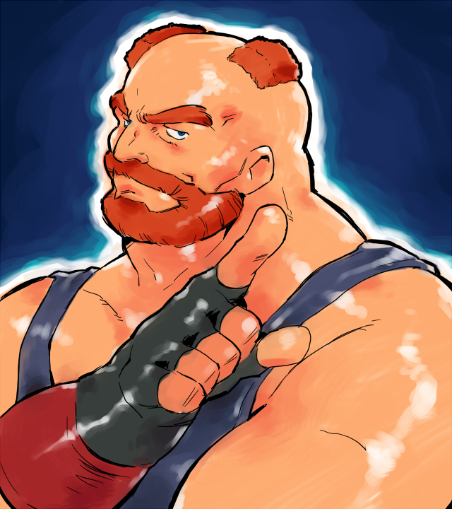 1boy, balding, bara, beard, big_bear, brown_hair, cheekbones, connected_beard