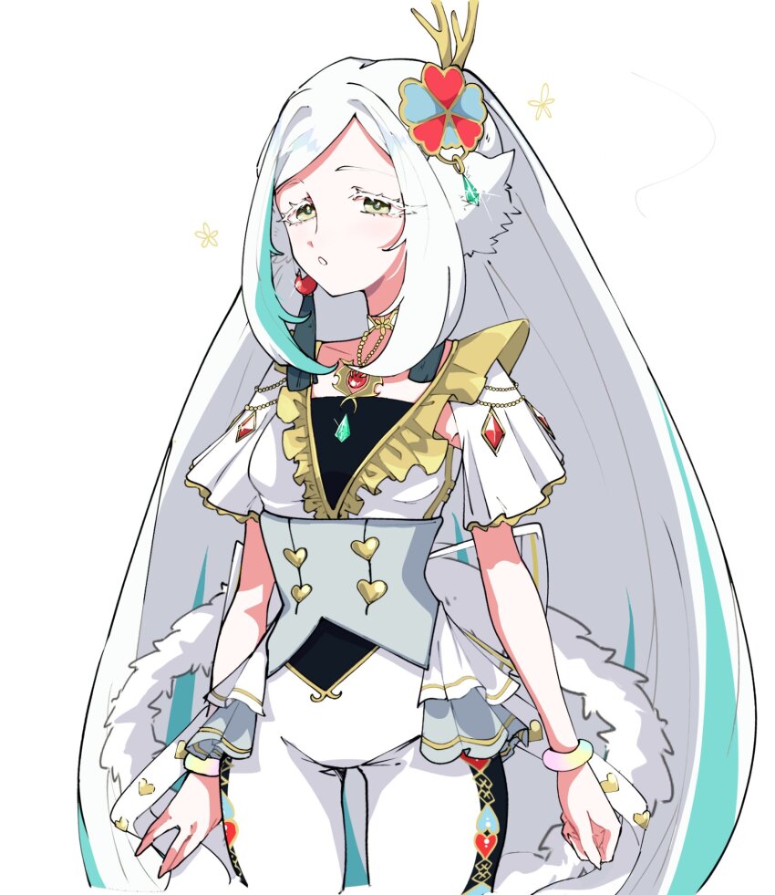 1girl, black_shirt, blue_hair, bracelet, breasts, commentary_request, corset, cowboy_shot