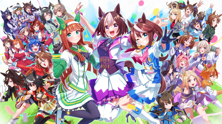 >_<, 6+girls, absurdres, admire_vega_(starry_nocturne)_(umamusume), admire_vega_(umamusume), ahoge, animal_ears, aqua_eyes