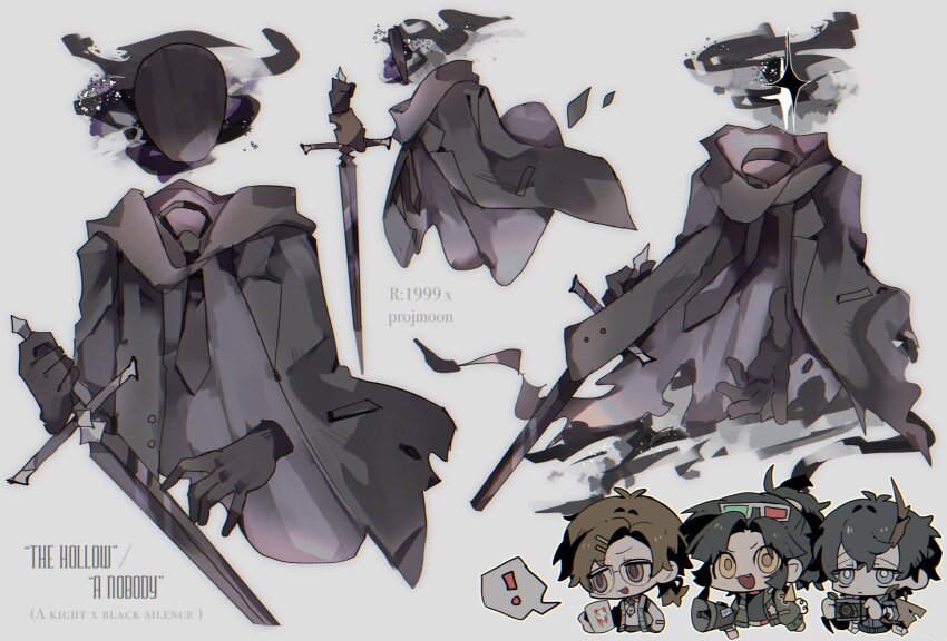 !, 3d_glasses, a_knight_(reverse:1999), black_cloak, black_hair, black_mask, black_necktie, blue_eyes