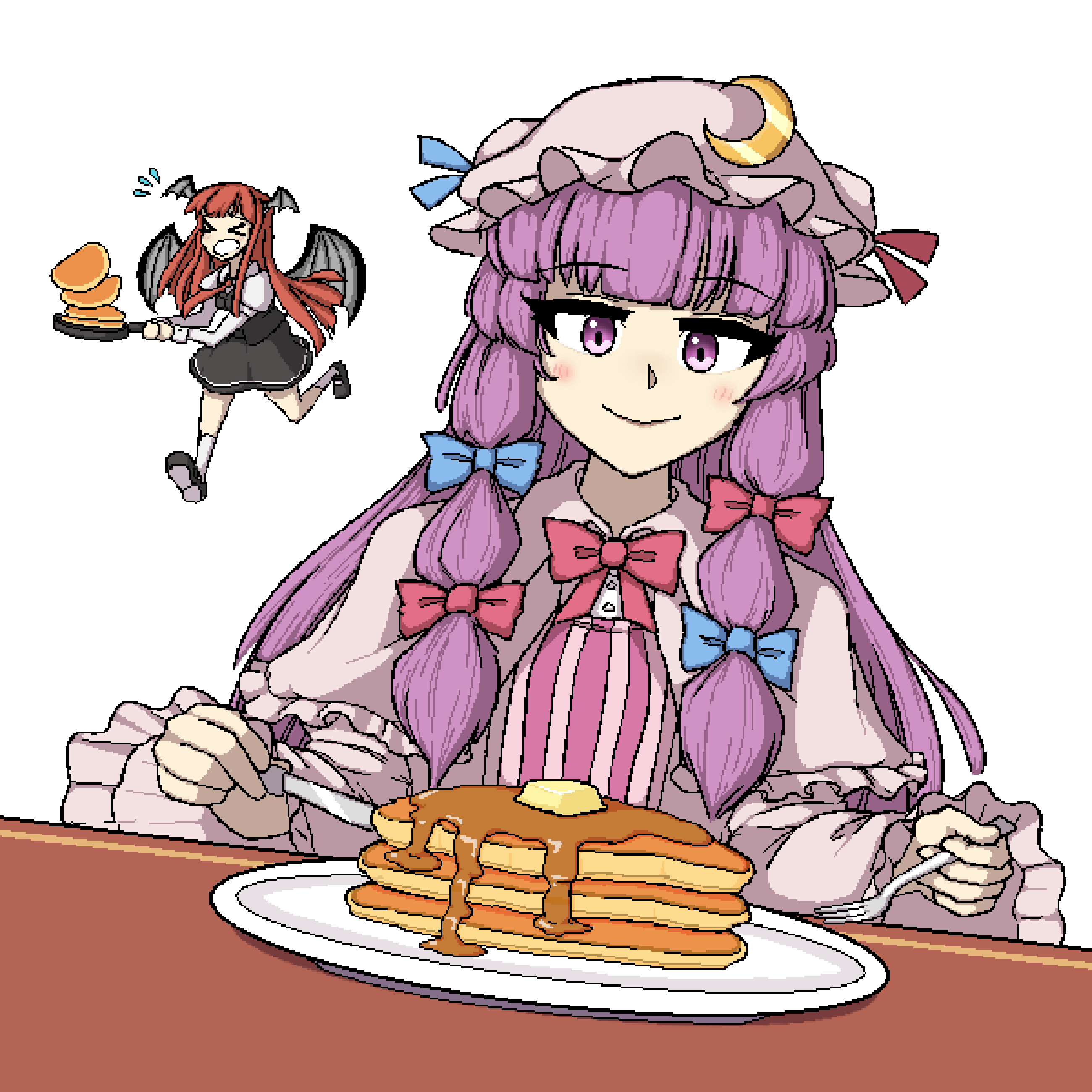 >_<, 2girls, :o, absurdres, black_footwear, black_skirt, black_vest, blue_bow