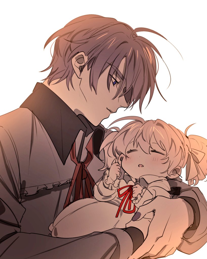 1boy, 1girl, 25-ji_kaito, 25-ji_miku, affectionate, aged_down, baby_carry, bow