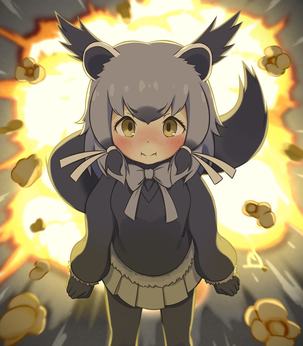 1girl, :i, animal_ears, binturong_(kemono_friends), binturong_girl, black_gloves, blush, bow