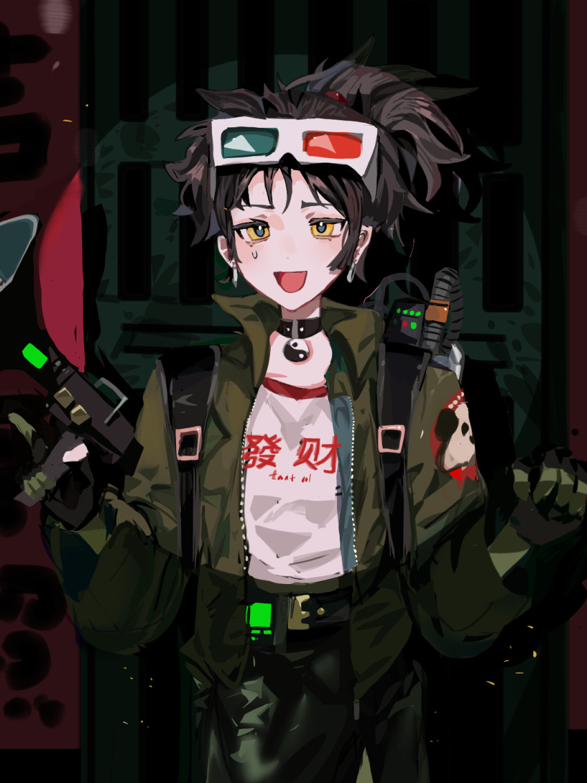 1girl, 3d_glasses, :d, an-an_lee, backpack, bag, black_bag, black_choker