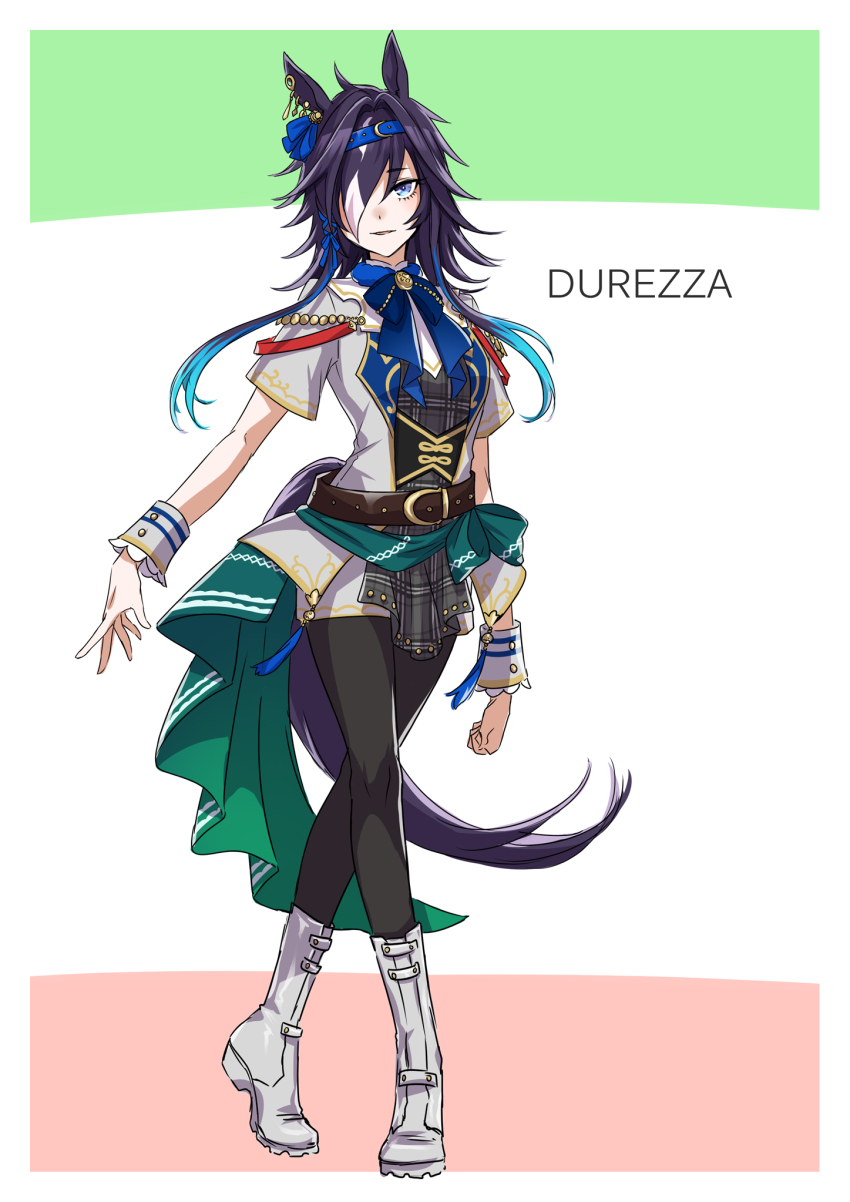 animal_ears, belt, blue_bow, blue_bowtie, blue_eyes, blue_hairband, bow, bowtie