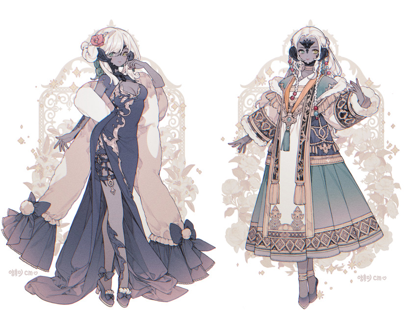 1girl, anklet, aqua_eyes, aqua_robe, black_dress, black_footwear, black_stole, braid