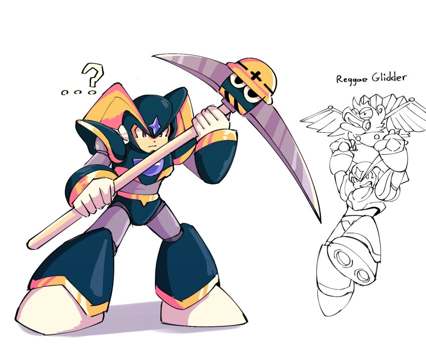 ...?, 1boy, ?, armor, bass_(mega_man), bass_day, black_armor, black_footwear