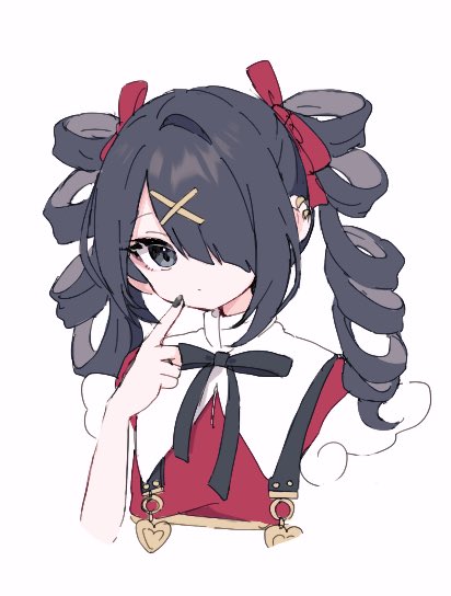 1girl, alternate_hairstyle, ame-chan_(needy_girl_overdose), black_eyes, black_hair, drill_hair, ear_piercing, hair_ornament