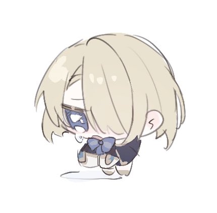 1boy, blonde_hair, blue_bow, bow, chibi, freminet_(genshin_impact), genshin_impact, hair_over_one_eye