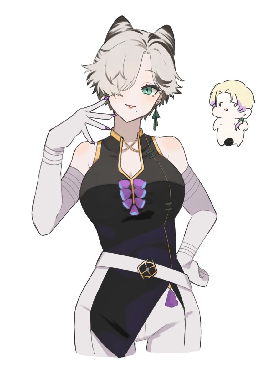 1boy, 1girl, aqua_eyes, bare_shoulders, black_hair, blonde_hair, breasts, censored