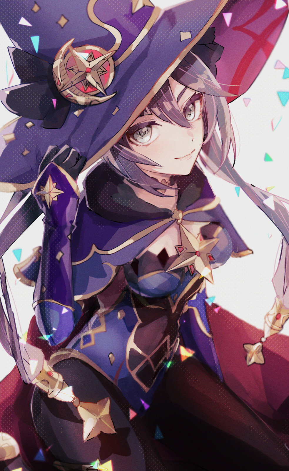 1girl, black_bodysuit, black_gloves, blue_leotard, bodysuit, breasts, brown_hair, capelet