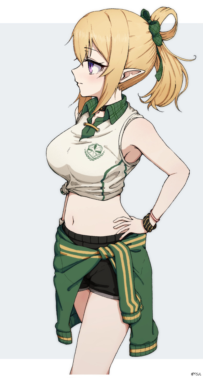 1girl, absurdres, bare_shoulders, blonde_hair, blush, bracelet, breasts, chloe_(princess_connect!)