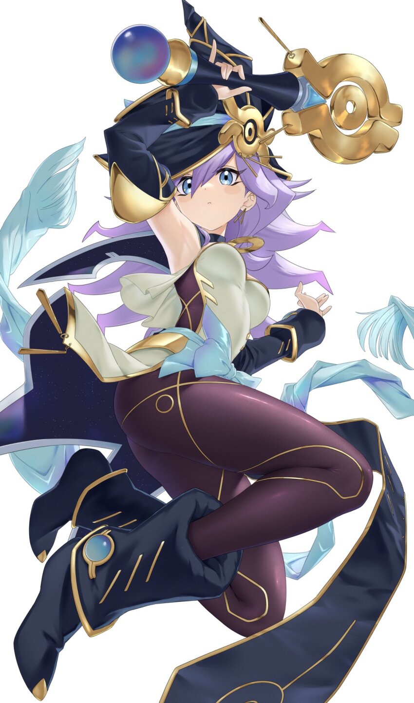 1girl, anr_0ad2, bare_shoulders, black_boots, blue_bow, blue_eyes, boots, bow