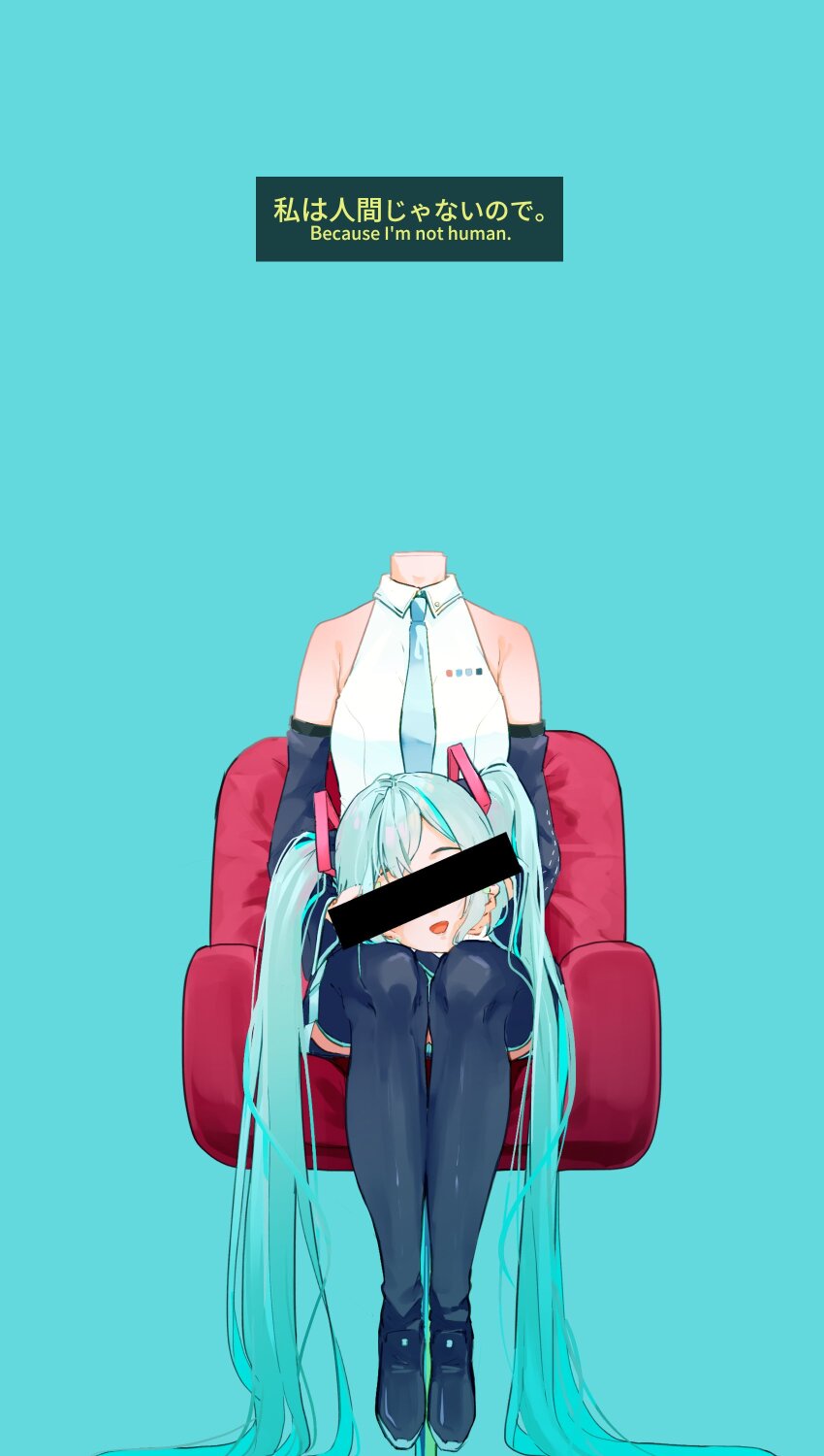 1girl, absurdres, black_boots, blue_background, blue_hair, boots, censored, censored_identity