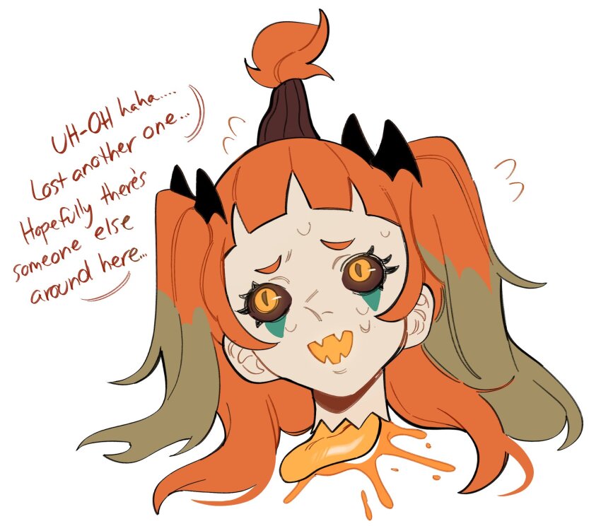 1girl, black_sclera, close-up, colored_sclera, colored_tongue, english_text, facepaint, fangs