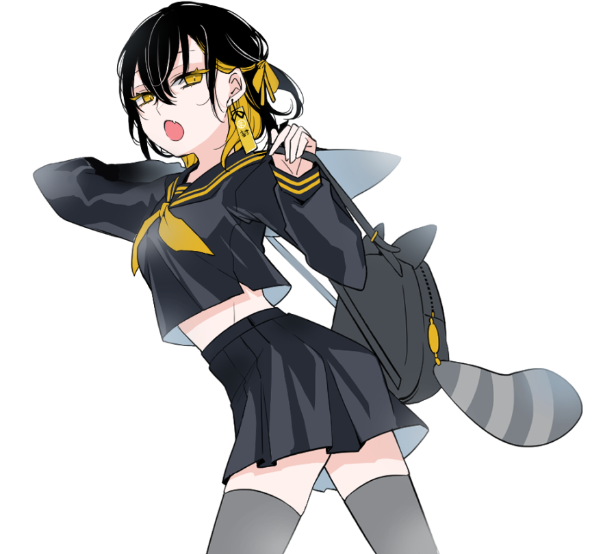 029jrr, 1girl, animal_bag, backpack, bag, black_hair, black_serafuku, black_skirt