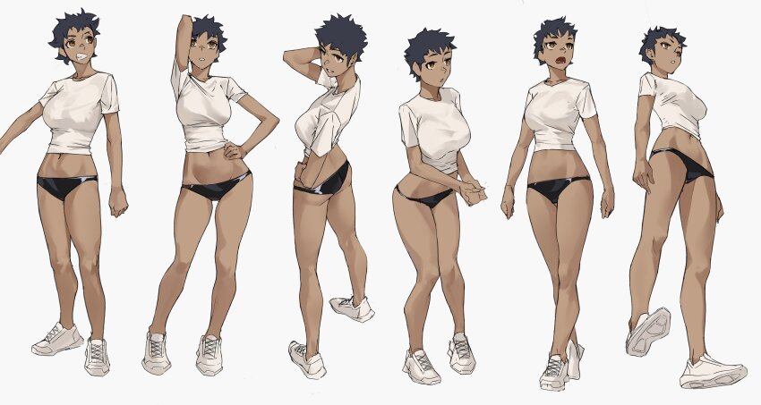 absurdres, black_buruma, black_hair, breasts, brown_eyes, buruma, commentary, cropped_shirt