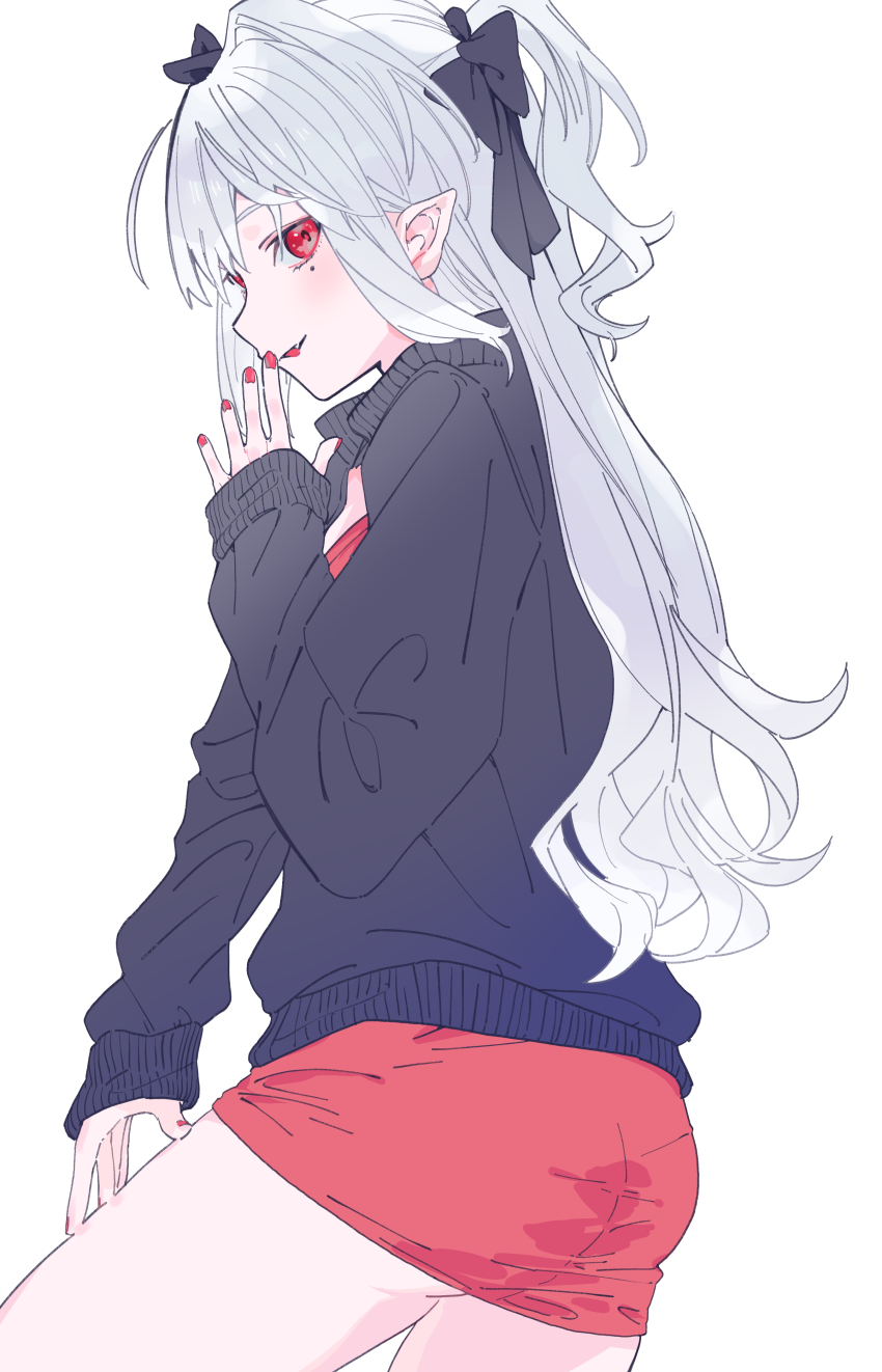 1girl, absurdres, ass_peek, black_cardigan, black_ribbon, cardigan, commentary, dress