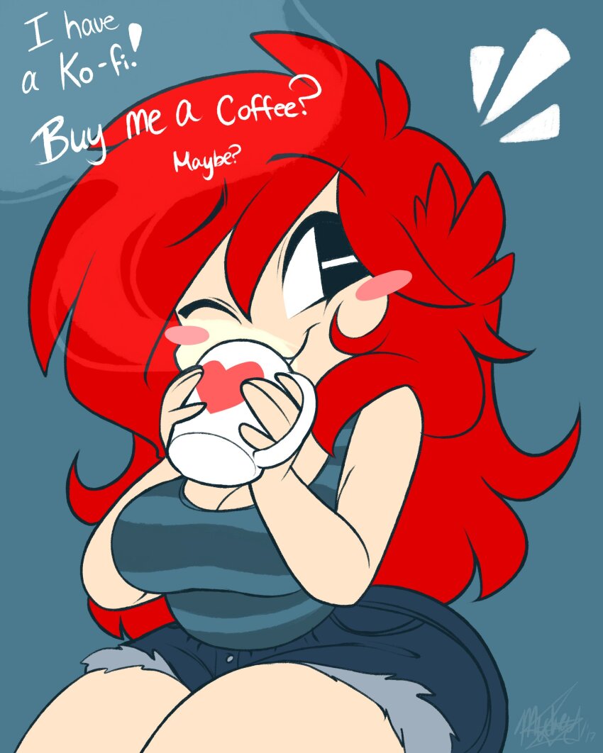 1girl, absurdres, black_eyes, blush, coffee_mug, cup, disposable_cup, english_text