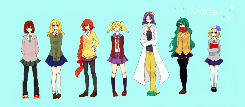 6+girls, alice_margatroid, alice_margatroid_(pc-98), alternate_costume, arms_behind_back, asakura_rikako, bad_id, bad_pixiv_id