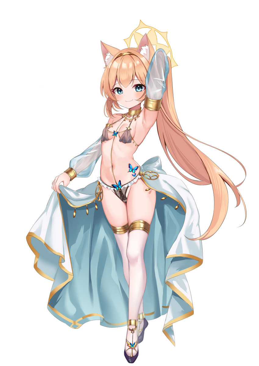 1girl, absurdres, alternate_costume, animal_ear_fluff, animal_ears, armpits, black_shoes, blue_archive