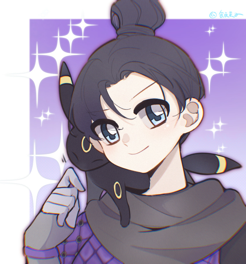 1girl, animification, apex_legends, artist_name, black_hair, blue_eyes, chinese_commentary, crossover
