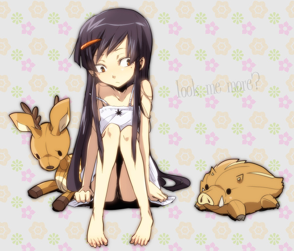 boar, deer, feet, hair_ornament, hairclip, karakuridoji_ultimo, long_hair, orange_eyes