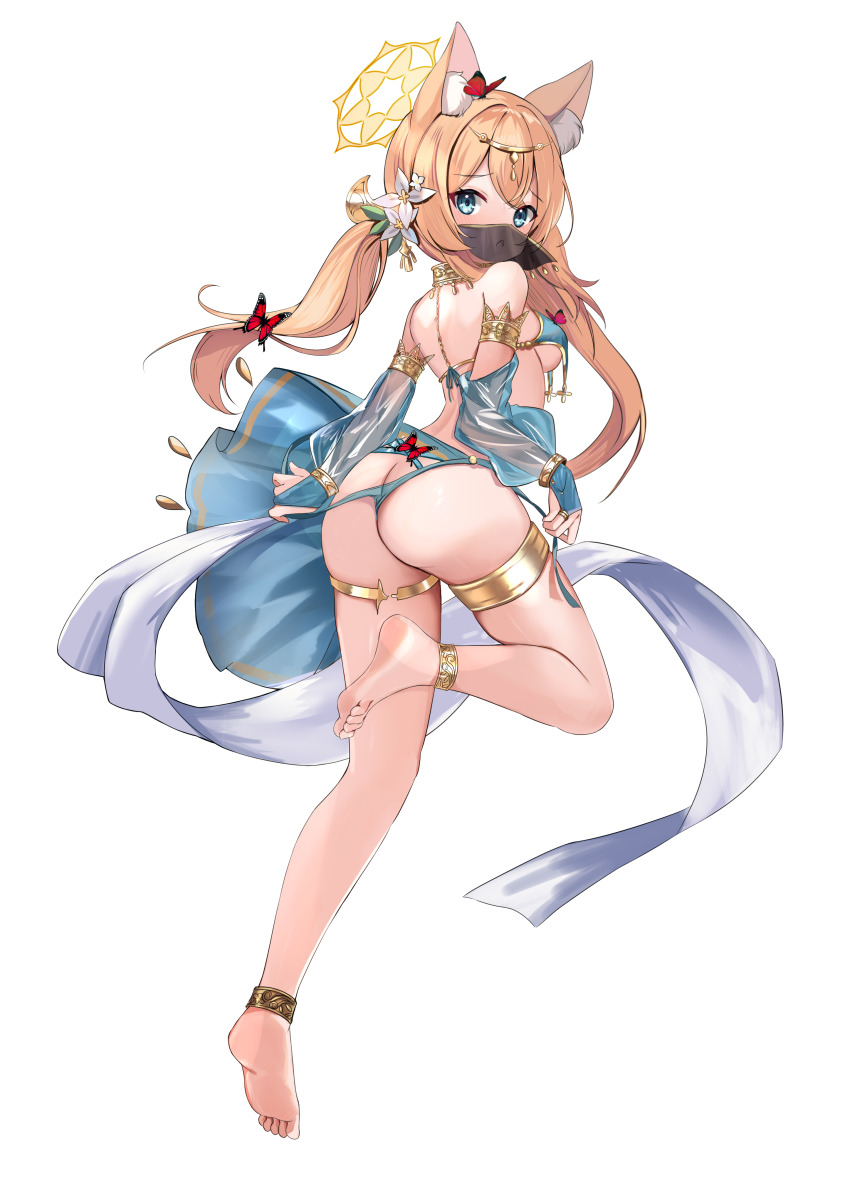 1girl, absurdres, alternate_costume, alternate_hairstyle, animal_ears, anklet, arched_back, armlet