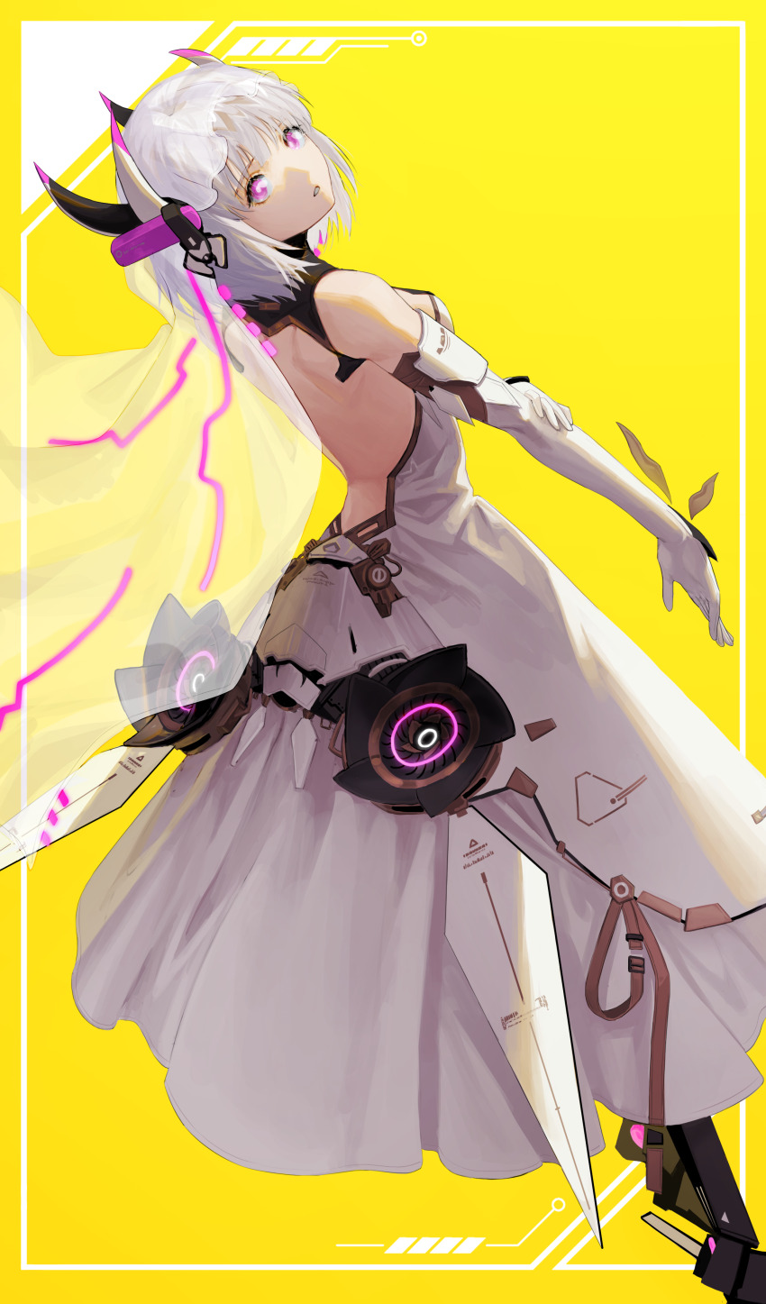 1girl, absurdres, backless_dress, backless_outfit, bare_back, bare_shoulders, black_collar, breasts