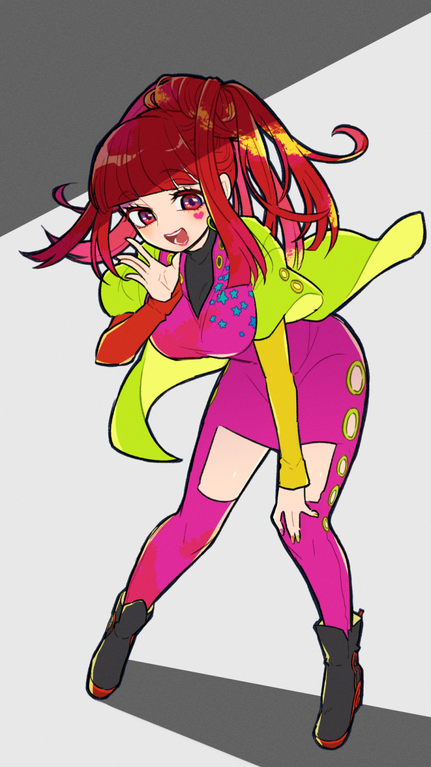 1girl, blunt_bangs, boots, breasts, earrings, gnosia, heart, heart_earrings