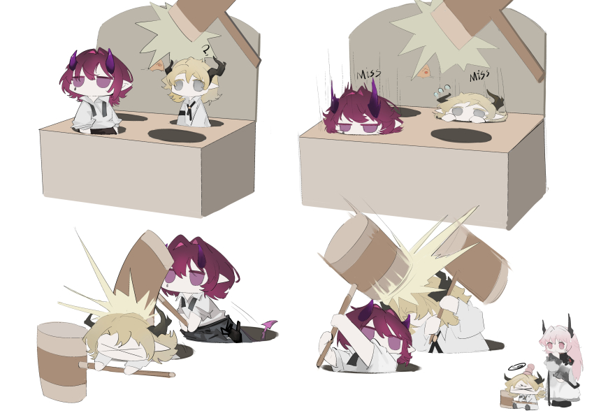 1boy, 2girls, absurdres, arknights, ascalon_(arknights), ascalon_(young)_(arknights), blonde_hair, bulong144