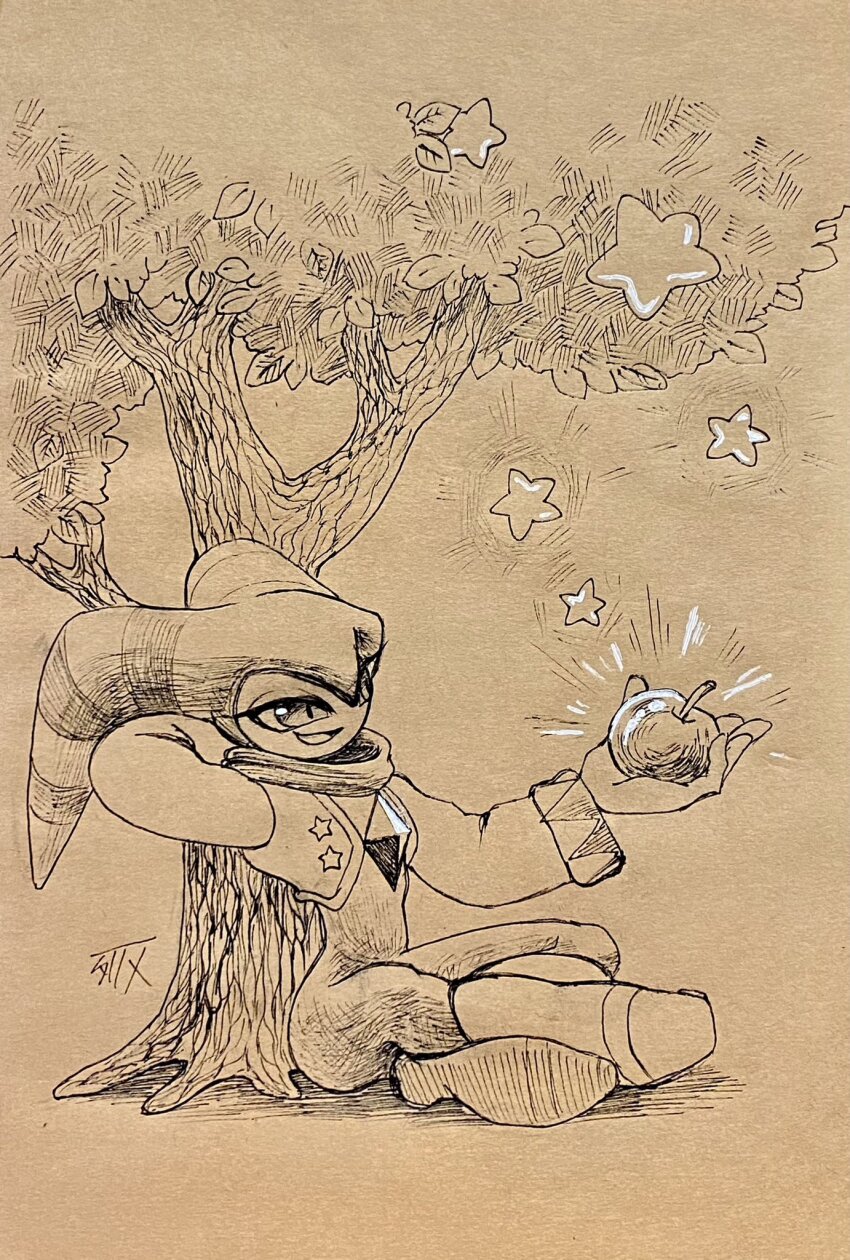 1other, gechotaris, highres, monochrome, nights_(character), nights_into_dreams, sega, sitting