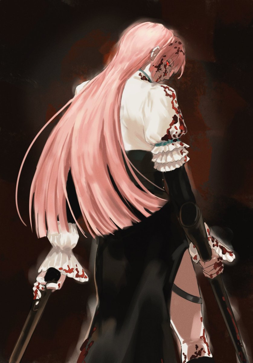 1girl, ashashio, blood, blood_on_face, closed_mouth, dress, highres, holding