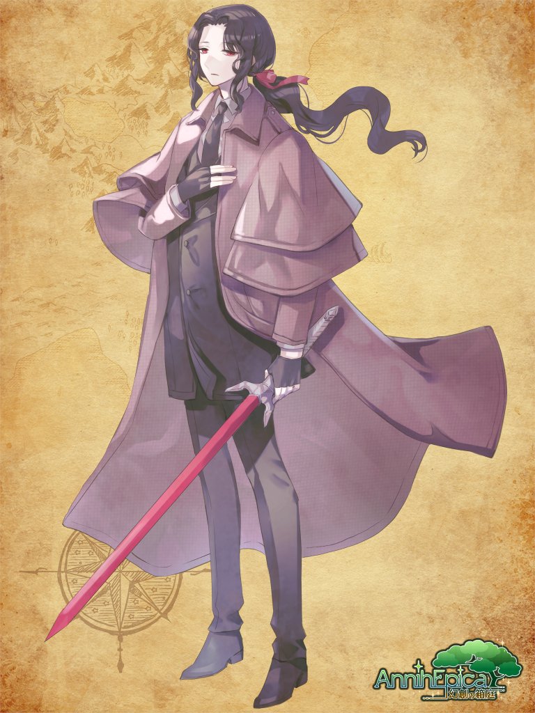 1boy, :|, annih_epica, arm_at_side, black_gloves, black_hair, black_jacket, black_necktie