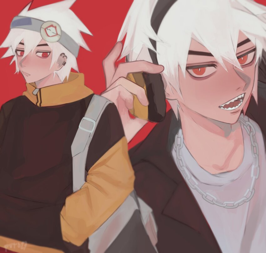 1boy, absurdres, bandana, black_jacket, bright_pupils, chain, chain_necklace, commentary