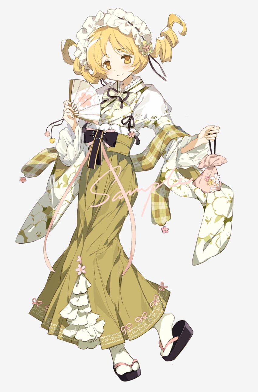 1girl, adapted_costume, blonde_hair, cherry_blossom_print, cherry_blossoms, floral_print, floral_print_kimono, flower