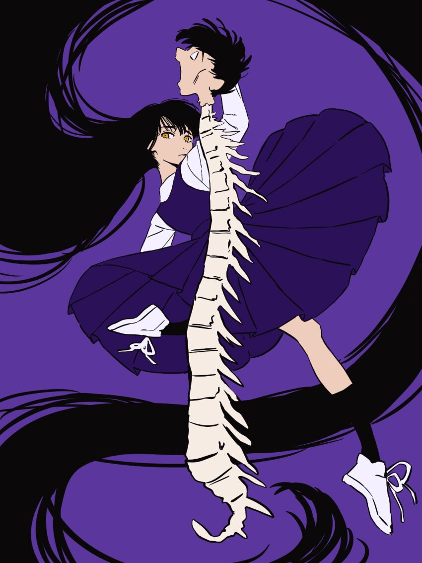 1girl, black_hair, chainsaw_man, collared_shirt, dress, fourth_east_high_school_uniform, highres, i_do_anime