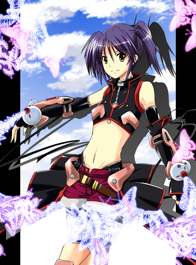 00s, 1girl, armor, bad_id, bad_pixiv_id, belt, bikini_armor, blue_hair