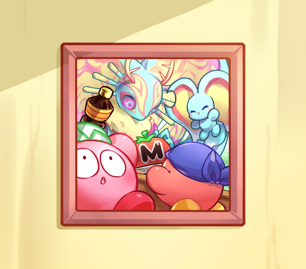 0olqplo0, animal_ears, antlers, bandana, bandana_waddle_dee, blue_bandana, closed_eyes, elfilin