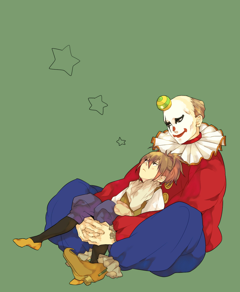 2boys, allen_walker, bad_id, bad_pixiv_id, brown_hair, clown, d.gray-man, hat