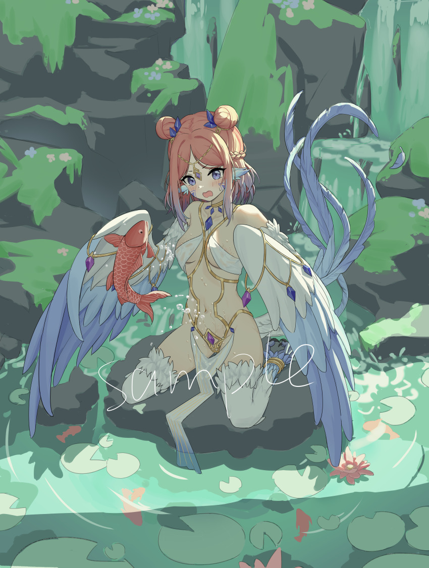 1girl, absurdres, animal, animal_ears, anklet, bare_shoulders, bird_ears, bird_legs