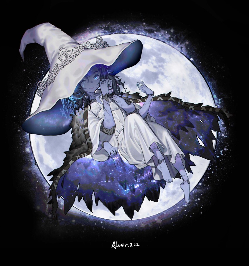 1girl, absurdres, alver, artist_name, barefoot, black_background, black_hair, black_nails