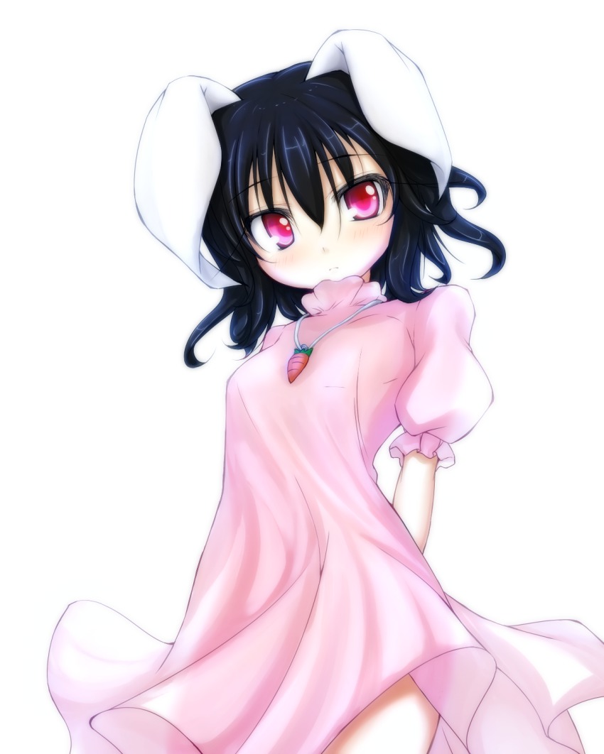 1girl, animal_ears, arms_behind_back, bad_id, bad_pixiv_id, black_hair, rabbit_ears, carrot