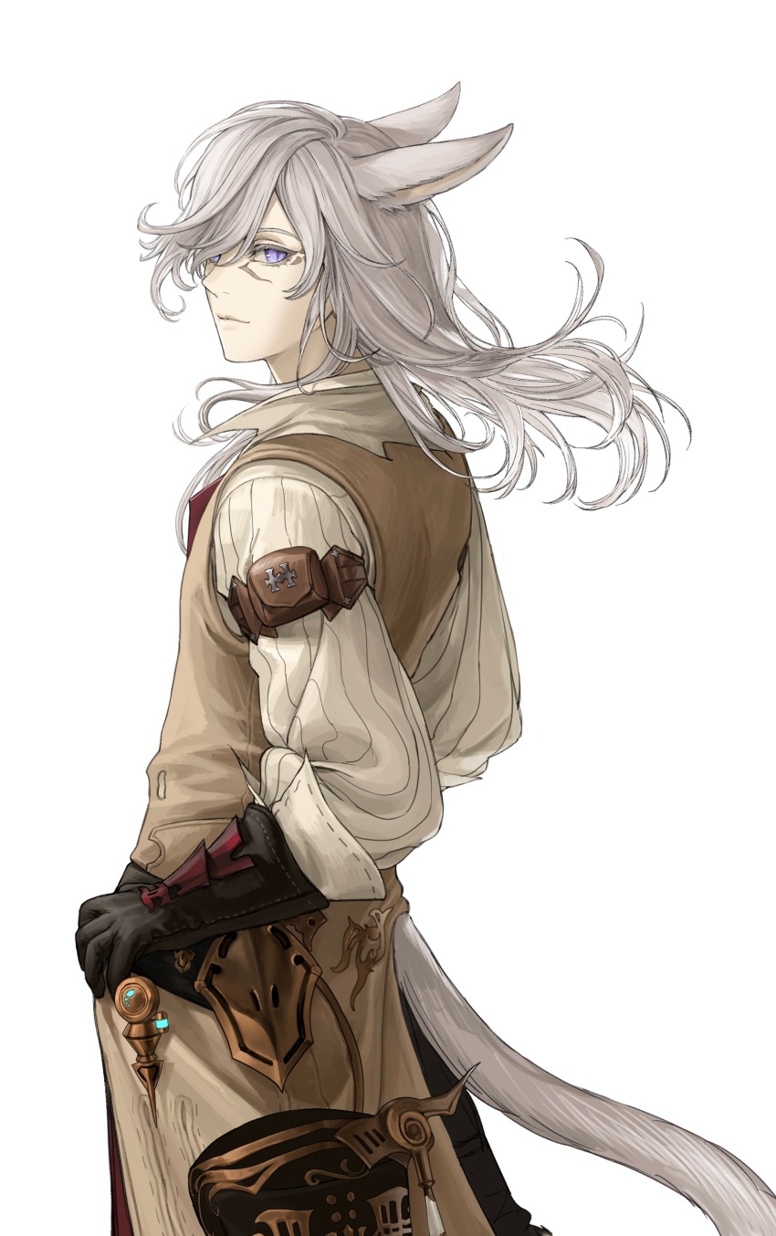 1boy, absurdres, animal_ears, arm_strap, black_gloves, black_pants, brown_jacket, bushi_shui_zi_ba