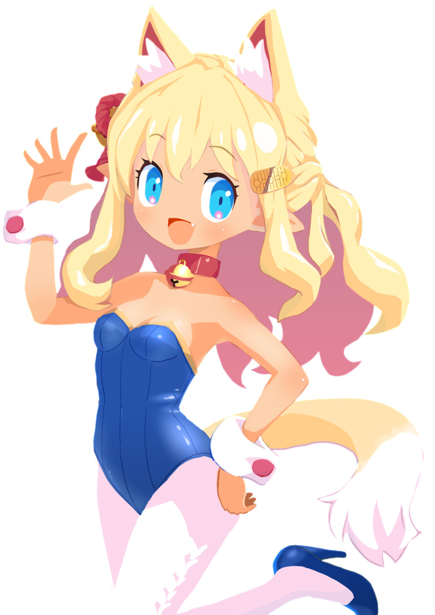 1girl, animal_ears, blonde_hair, blue_eyes, dark-skinned_female, dark_skin, disgaea, high_heels