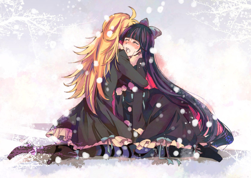 10s, 2girls, bad_id, bad_pixiv_id, coat, multiple_girls, panty_&amp;_stocking_with_garterbelt, panty_(psg)
