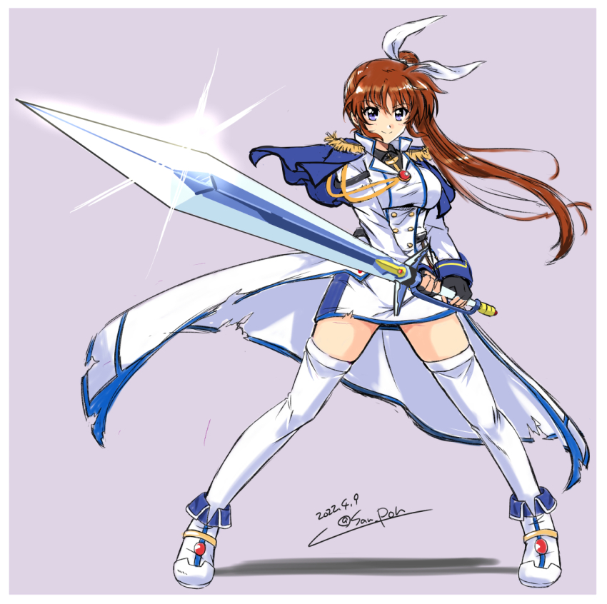 1girl, artist_name, black_gloves, blush, breasts, brown_hair, capelet, dated