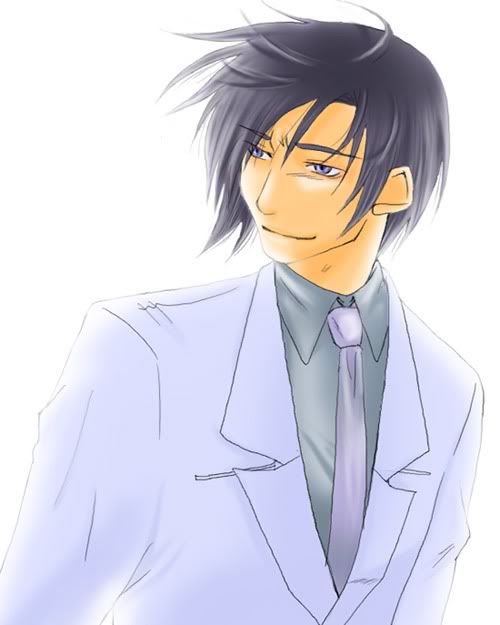 1boy, artist_request, black_hair, blue_eyes, formal_clothes, gradient_background, harvest_moon, male_focus, smile, solo, suit, tagme, trent_(harvest_moon), white_background