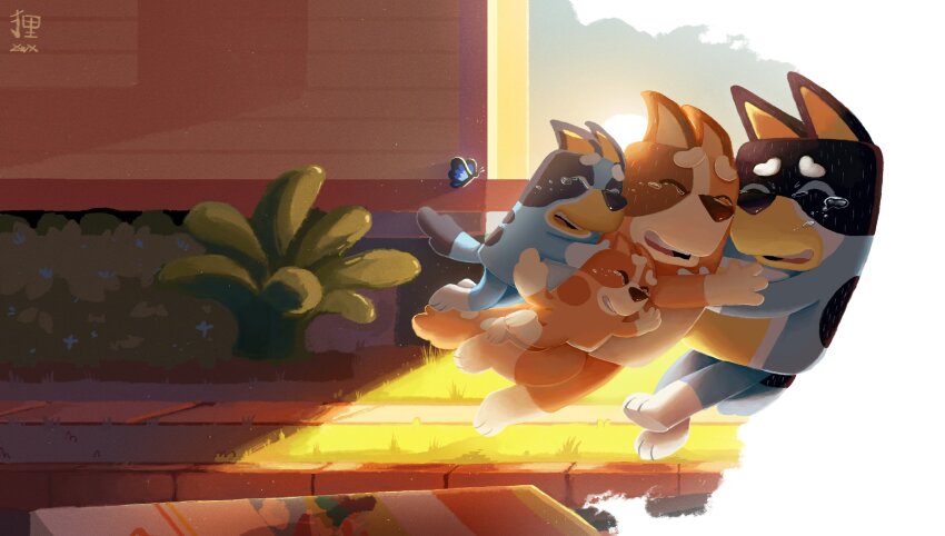 1boy, absurdres, artist_name, bandit_heeler, bingo_heeler, bluey, bluey_heeler, bug