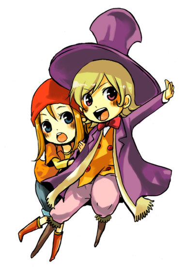 1boy, 1girl, artist_request, blonde_hair, blue_eyes, brown_hair, chelsea_(harvest_moon), harvest_moon